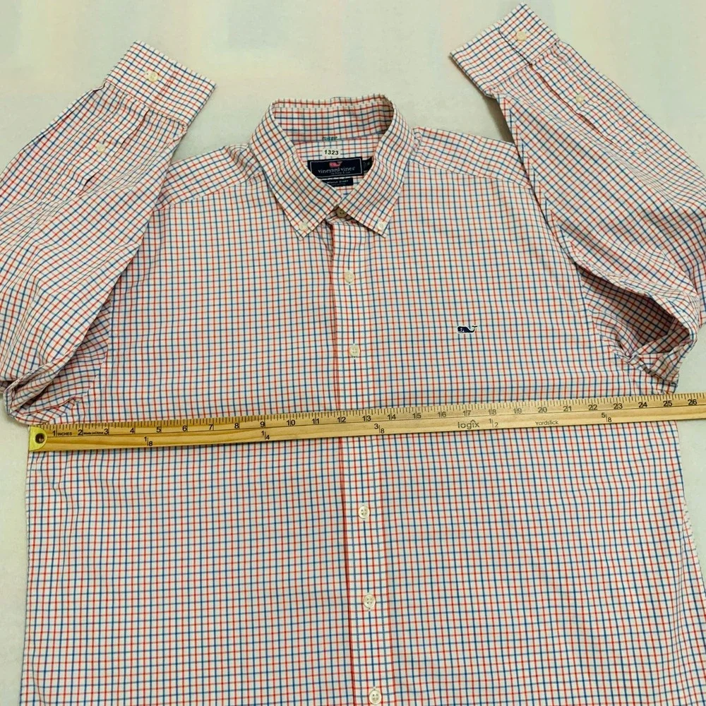 Vineyard Vines Whale Shirt Mens XL Red Blue Check Long Sleeve Button Down Cotton